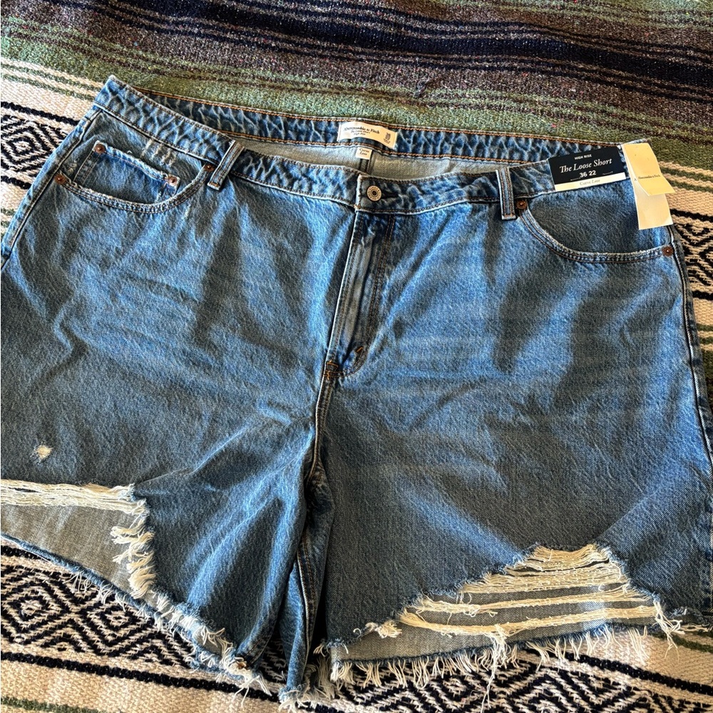 Abercrombie & Fitch Distressed Light Blue Denim Jean Shorts